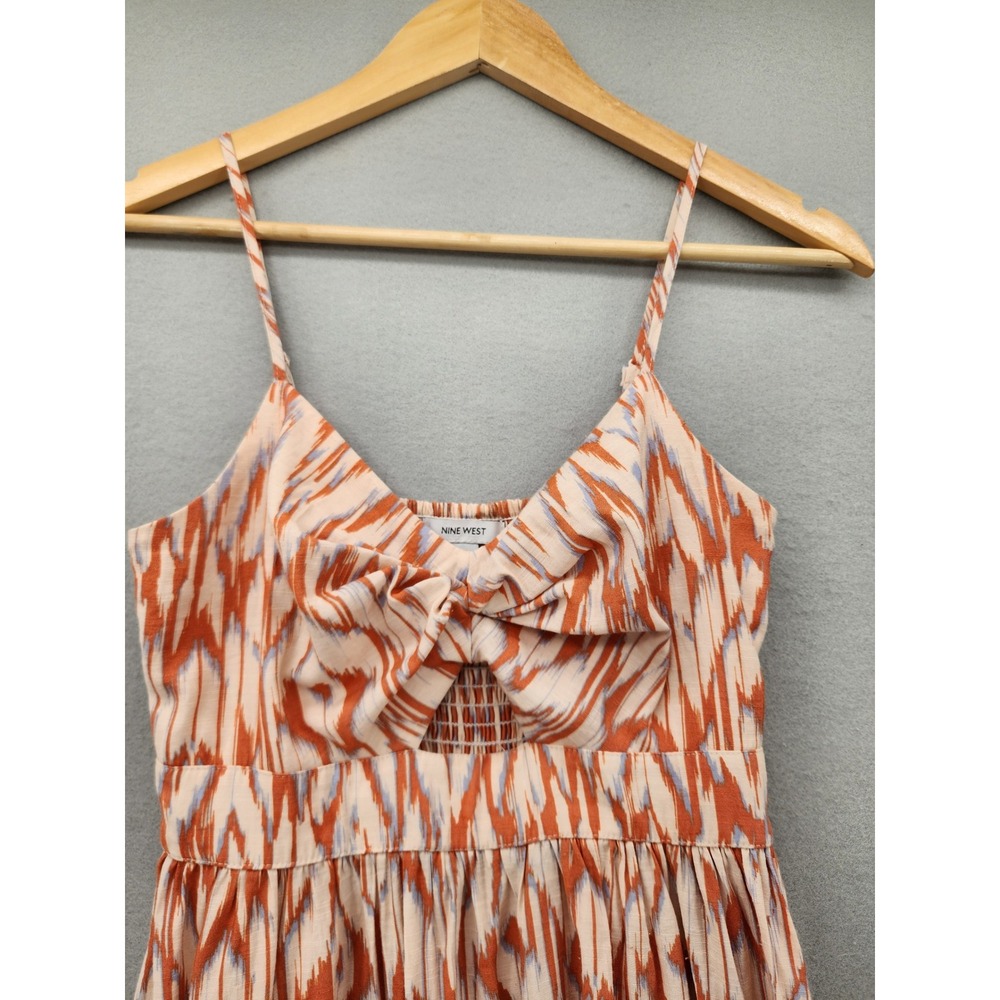 Nine West Petites Ikat Print High-Low Midi Dress Rust Orange Sleeveless PXS New - Picture 3 of 12